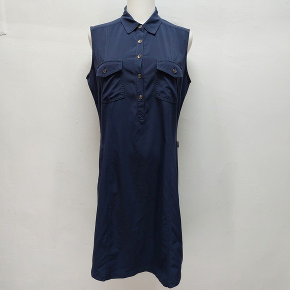 Eddie Bauer Dresses & Skirts - Eddie Bauer Shirt Dress Women's Medium Navy Blue Sleeveless Hiking Utility